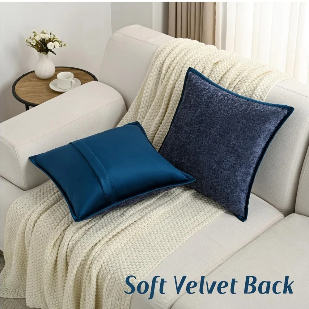 NIB FUTEI Navy Blue Chenille Throw Pillow Covers 16x16‎ Inch Set of 2